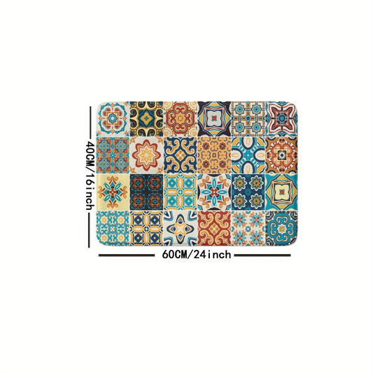 Boho Style Floral Bathroom Non Slip Mat