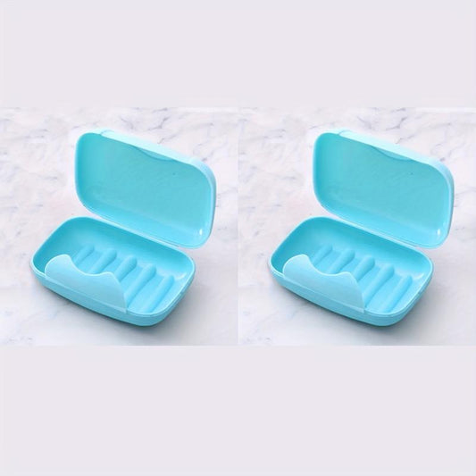 2pcs Plastic Rectangle Soap Box with Lid Portable Soap Case