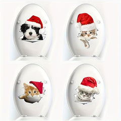 Christmas Toilet Stickers Cat Showcase Home Decor Cartoon Sticker