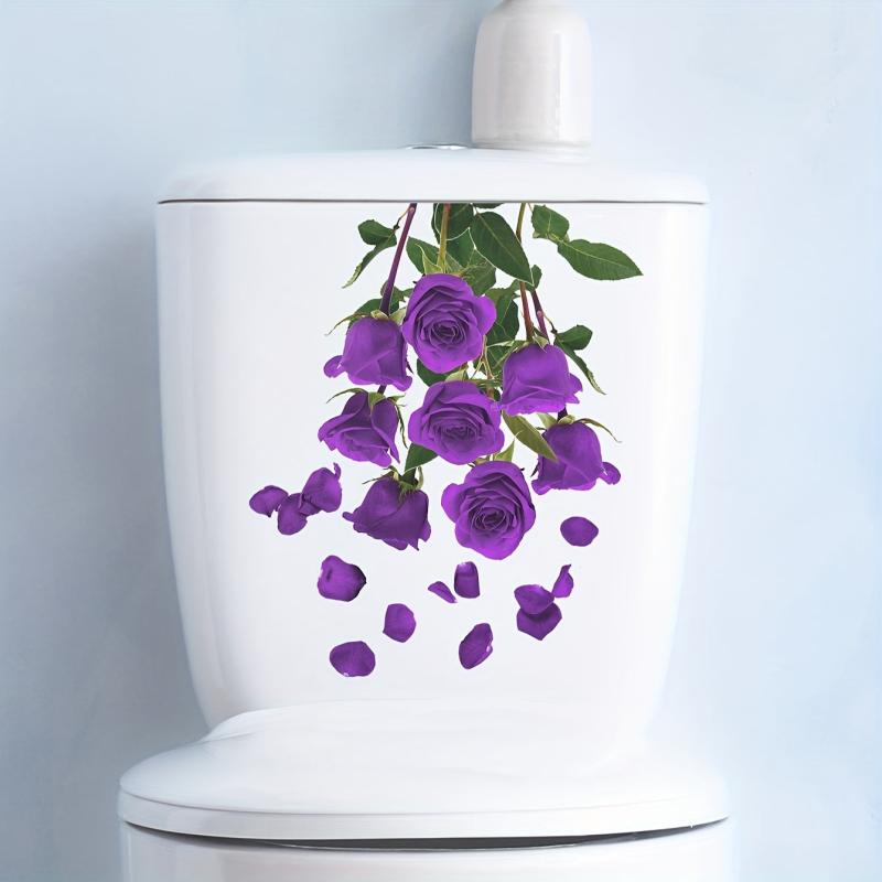 Rose Flower Toilet Sticker Waterproof Vinyl Decoration Home Decor