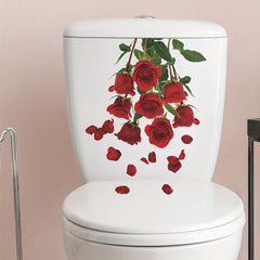 Rose Flower Toilet Sticker Waterproof Vinyl Decoration Home Decor