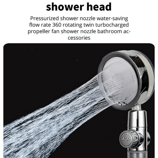High Pressure Handheld Shower Head Water Saving 360 Rotating Twin Turbo