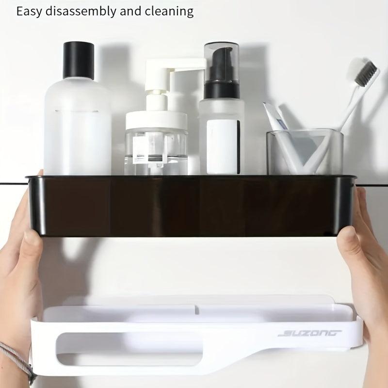Wall Mounted Bathroom Storage Rack Plastic Bathroom Toiletries Shelf