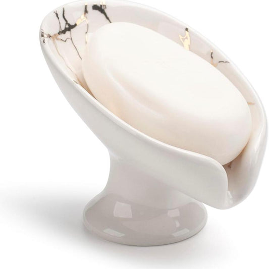 Ceramic Soap Dish Marble Pattern Self Draining Holder