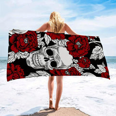 Microfiber Beach Towel Absorbent Skull & Floral Print