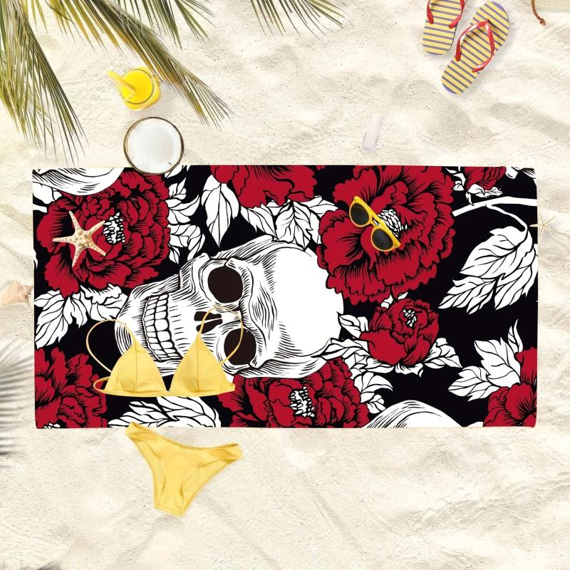Microfiber Beach Towel Absorbent Skull & Floral Print