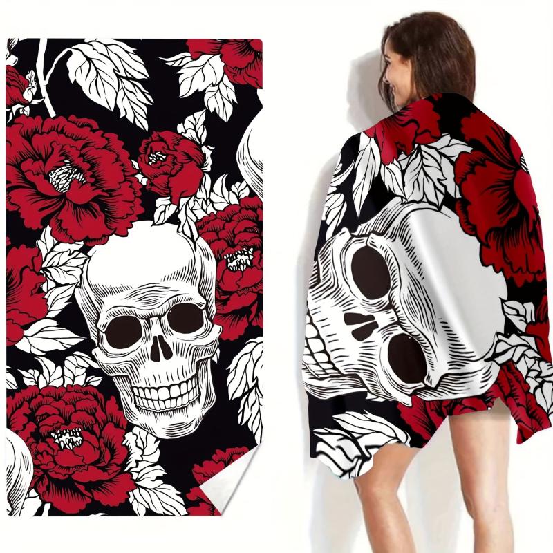 Microfiber Beach Towel Absorbent Skull & Floral Print