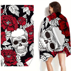 Microfiber Beach Towel Absorbent Skull & Floral Print