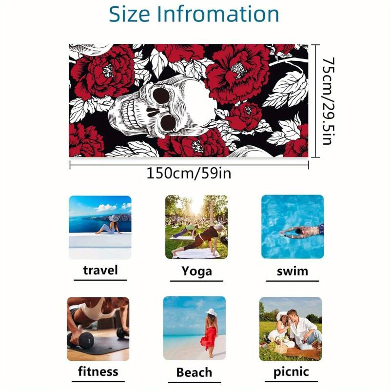 Microfiber Beach Towel Absorbent Skull & Floral Print