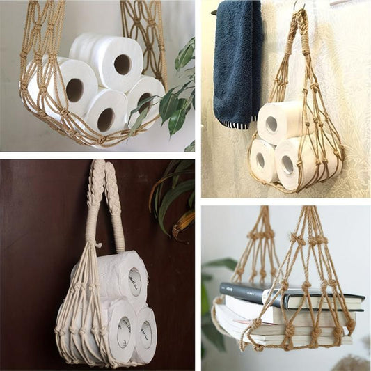 Boho Toilet Paper Storage Holder Wall Mounted Rack
