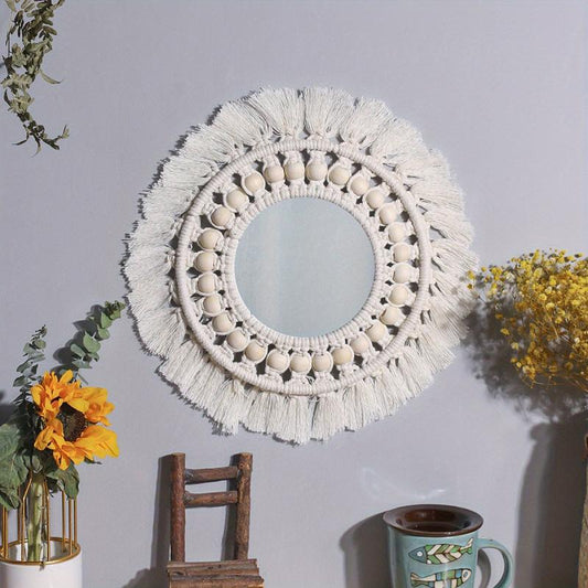 Bohemian Woven Wall Mirror Acrylic Mirror Macrame Hanging Decoration