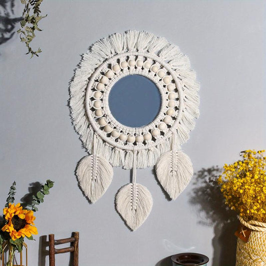 Bohemian Woven Wall Mirror Acrylic Mirror Macrame Hanging Decoration