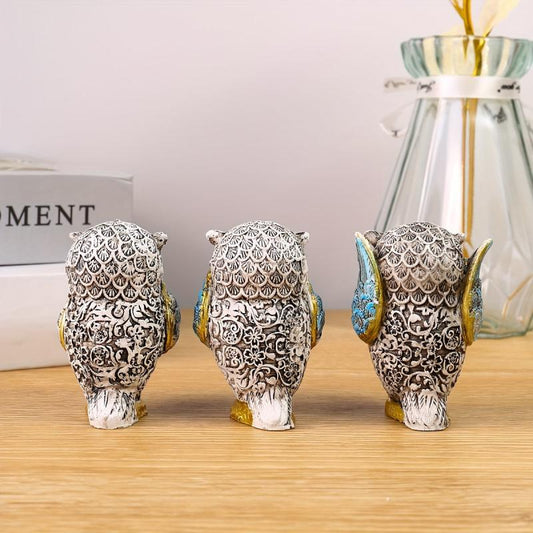 3pcs Three No Owls Statue Resin Decoration Crafts for Home