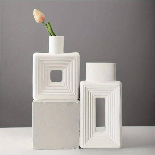 1pc Square Ceramic Flower Vase for Rustic Home Decor