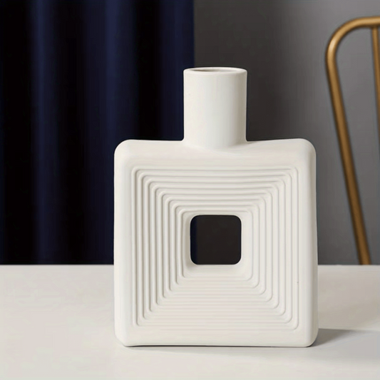 1pc Square Ceramic Flower Vase for Rustic Home Decor