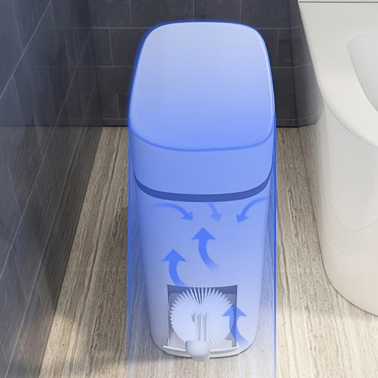 1pc Garbage Can With Press-On Open Lid Toilet Brush Integrated