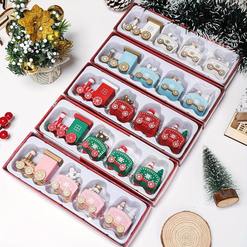 1pc Christmas Wooden Train Ornament Window Garden Tabletop Decoration