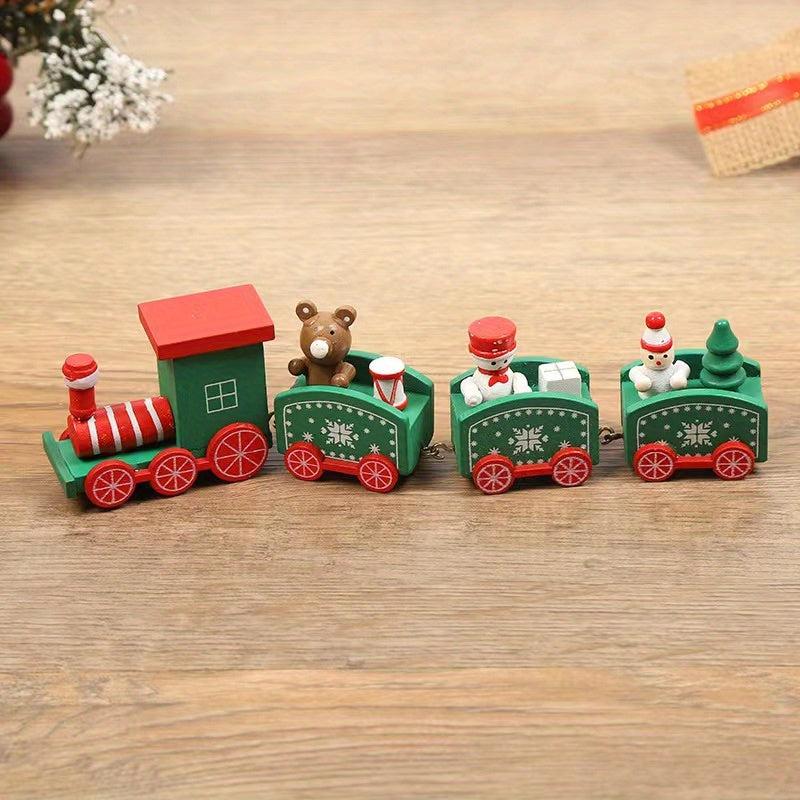 1pc Christmas Wooden Train Ornament Window Garden Tabletop Decoration