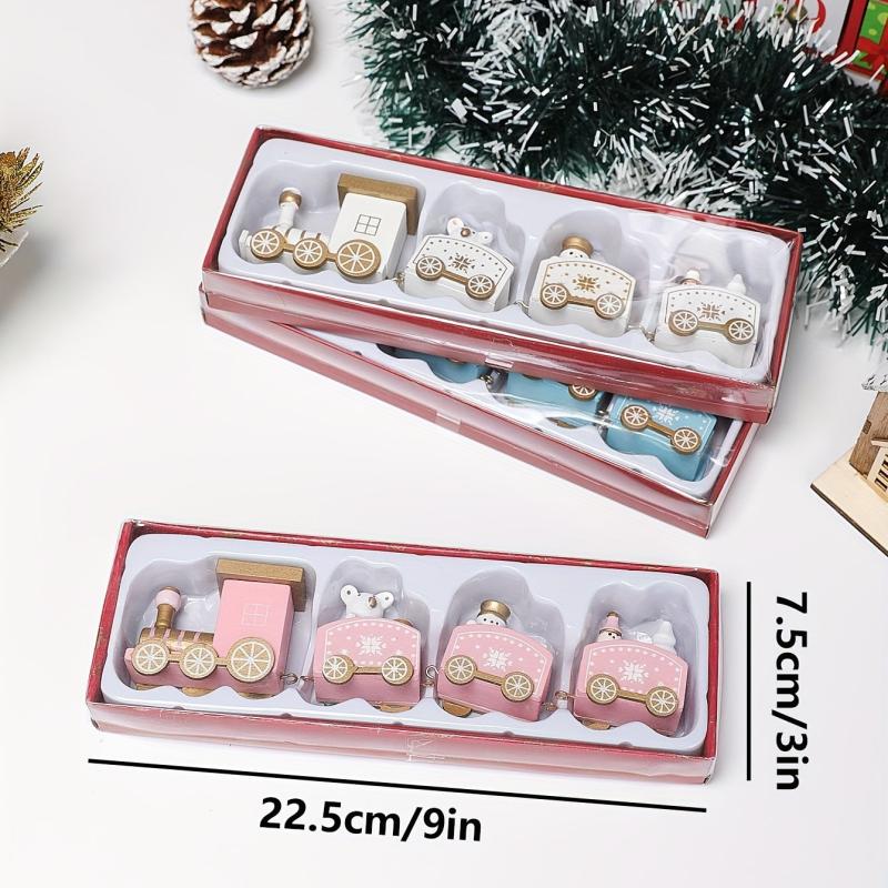 1pc Christmas Wooden Train Ornament Window Garden Tabletop Decoration