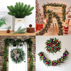 12Pcs Christmas Artificial Green Pine Needles for DIY Wreath Crafts