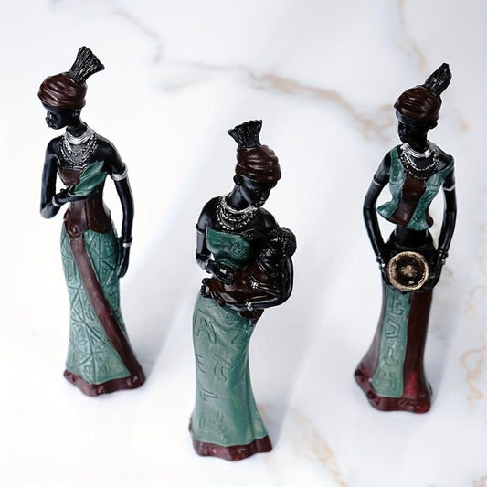 3pcs Exotic African Woman Resin Figurines Home Decor Handcrafted Art