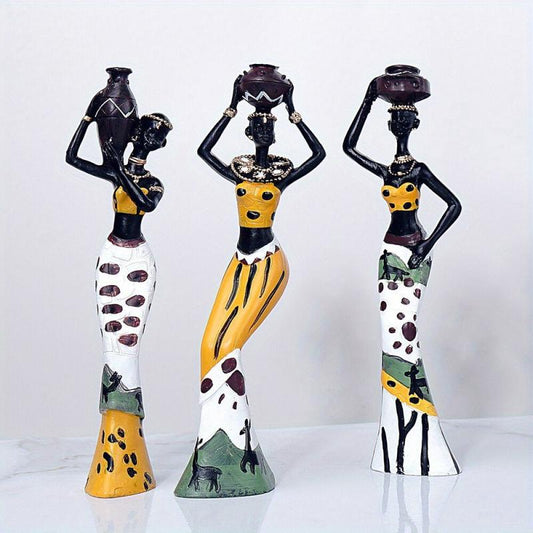 3pcs Exotic African Woman Resin Figurines Home Decor Handcrafted Art