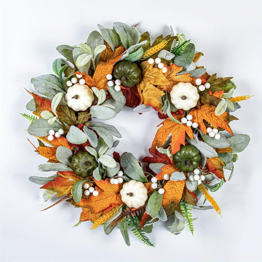 Fall Wreath for Front Door Pumpkin Halloween Thanksgiving Decoration