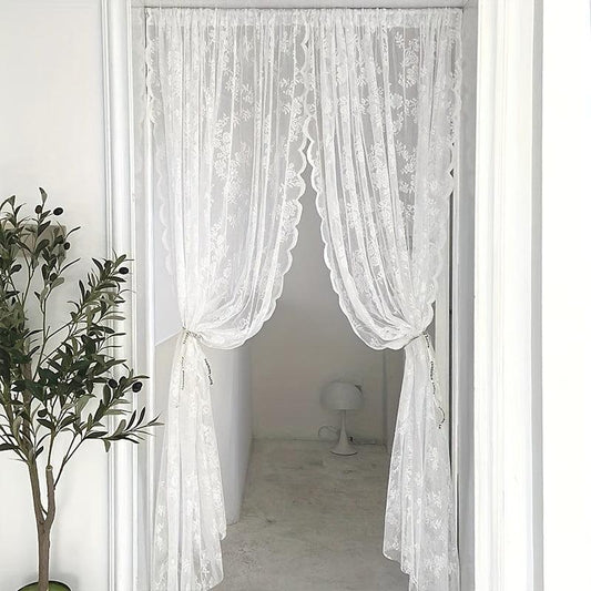 Rose Pattern Lace Curtain Door Screen Dustproof Kindergarten Room Decor