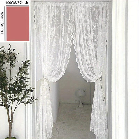 Rose Pattern Lace Curtain Door Screen Dustproof Kindergarten Room Decor