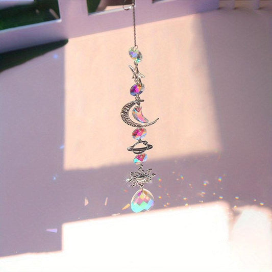 Crystal Sun Catcher Wind Chime Silvery Moon Pendant Home Decor