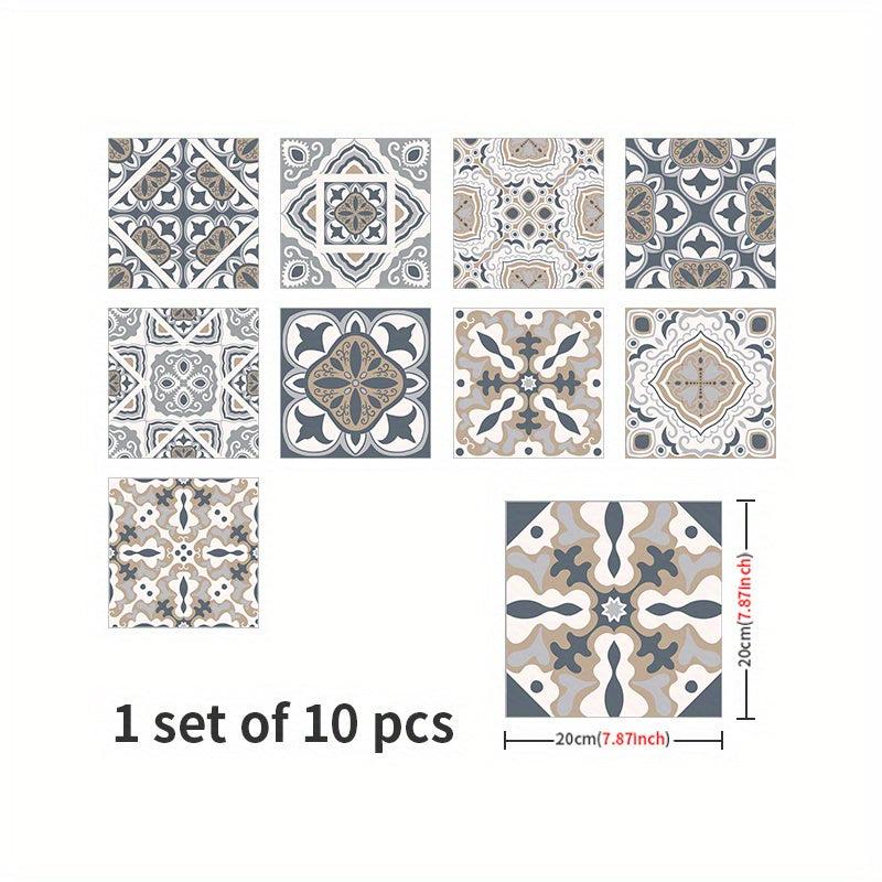 10pcs Waterproof Retro Tile Stickers for Bathroom Kitchen Living Room