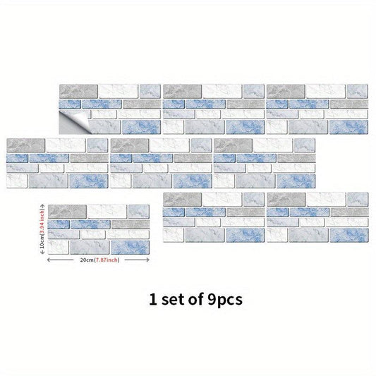9pcs Marble Patterned Peel And Stick Backsplash Tiles Sticker