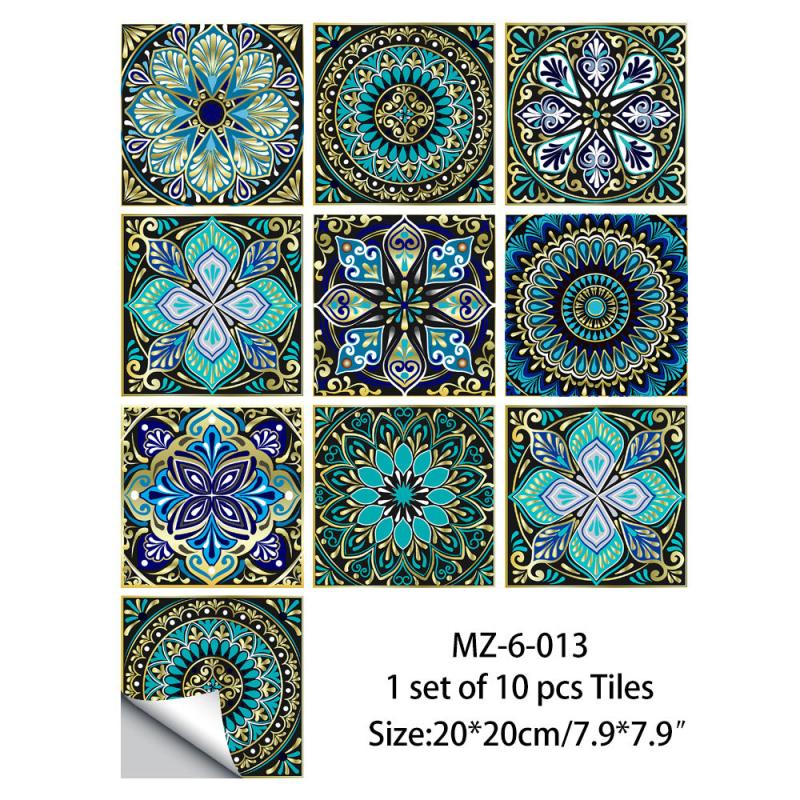 10pcs Floral Tile Wall Sticker Kitchen Bathroom DIY Self Adhesive Wallpaper