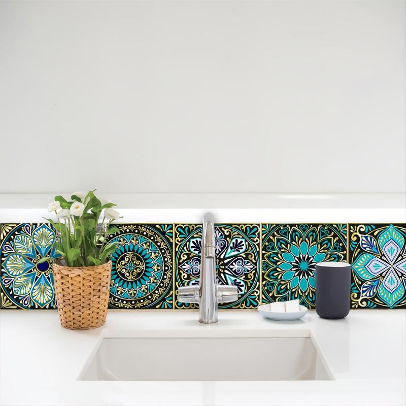 10pcs Floral Tile Wall Sticker Kitchen Bathroom DIY Self Adhesive Wallpaper