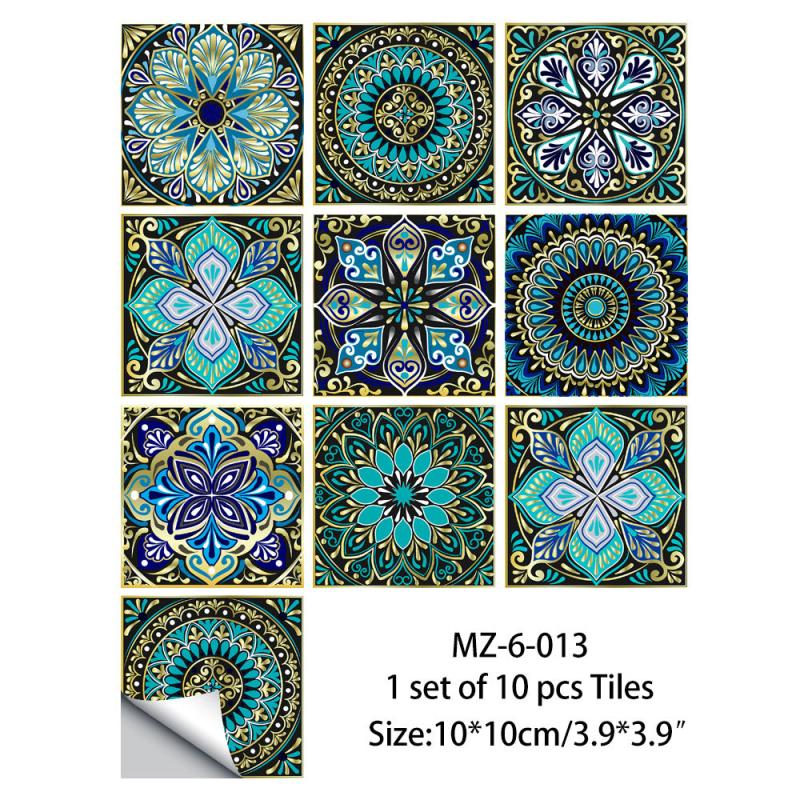 10pcs Floral Tile Wall Sticker Kitchen Bathroom DIY Self Adhesive Wallpaper