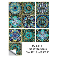 10pcs Floral Tile Wall Sticker Kitchen Bathroom DIY Self Adhesive Wallpaper