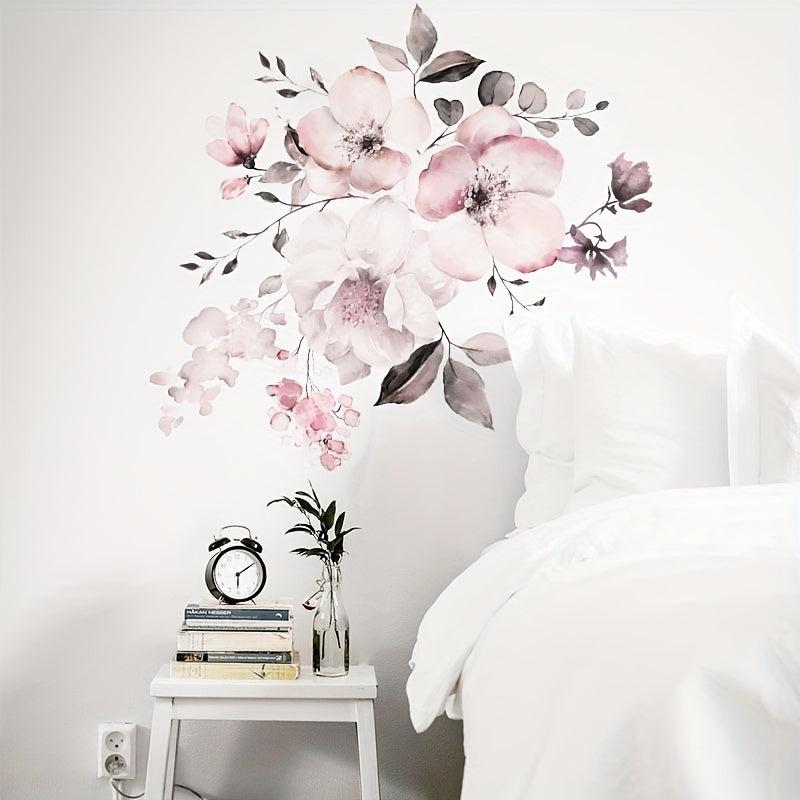 Peony Floral Wall Decal Watercolor Pink Rose Bouquet Flowers Peel & Stick