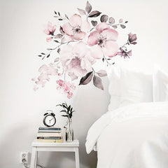 Peony Floral Wall Decal Watercolor Pink Rose Bouquet Flowers Peel & Stick