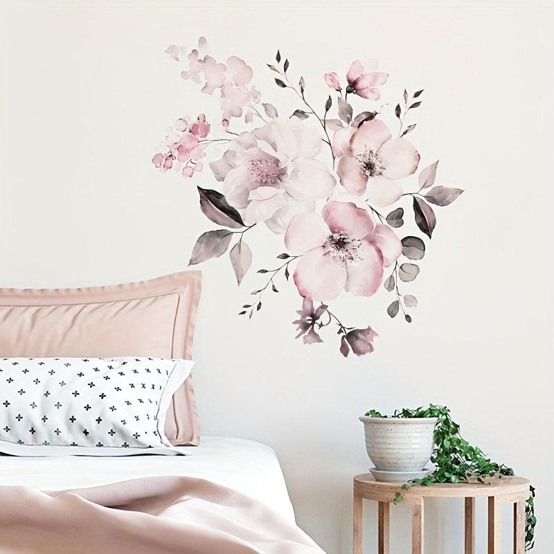 Peony Floral Wall Decal Watercolor Pink Rose Bouquet Flowers Peel & Stick