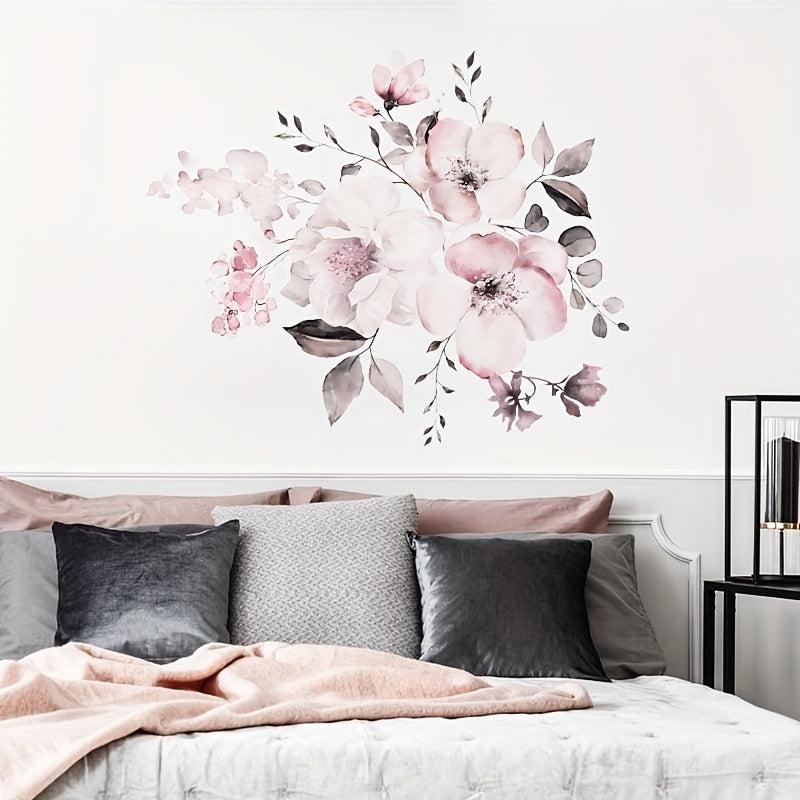 Peony Floral Wall Decal Watercolor Pink Rose Bouquet Flowers Peel & Stick