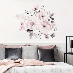 Peony Floral Wall Decal Watercolor Pink Rose Bouquet Flowers Peel & Stick