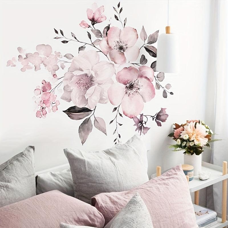 Peony Floral Wall Decal Watercolor Pink Rose Bouquet Flowers Peel & Stick
