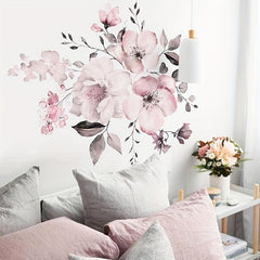 Peony Floral Wall Decal Watercolor Pink Rose Bouquet Flowers Peel & Stick