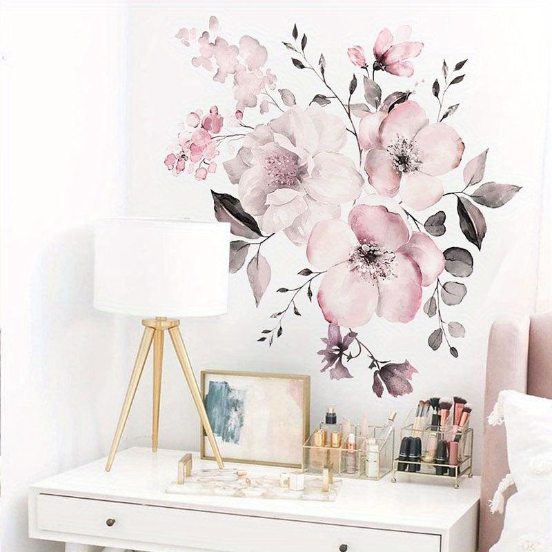 Peony Floral Wall Decal Watercolor Pink Rose Bouquet Flowers Peel & Stick