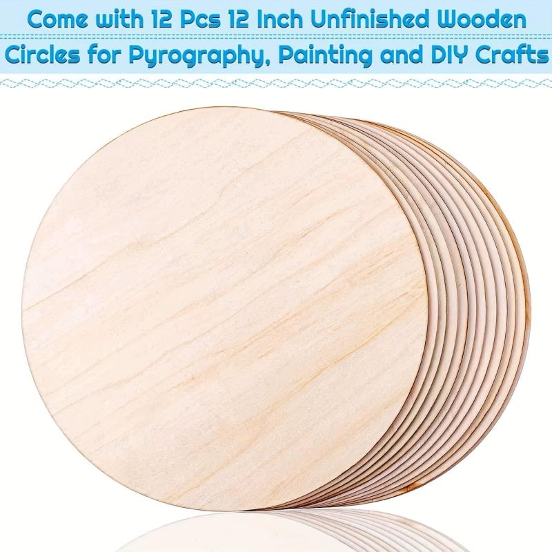 12pcs Unfinished Wood Circles 30-48 cm - Wooden Cutouts for Crafts
