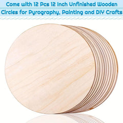 12pcs Unfinished Wood Circles 30-48 cm - Wooden Cutouts for Crafts