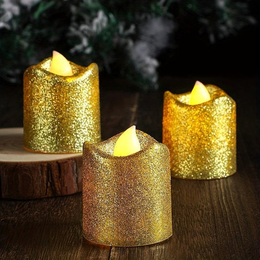 6pcs Golden Powder Candle Light LED Electronic Simulation Flameless Candle Lamp