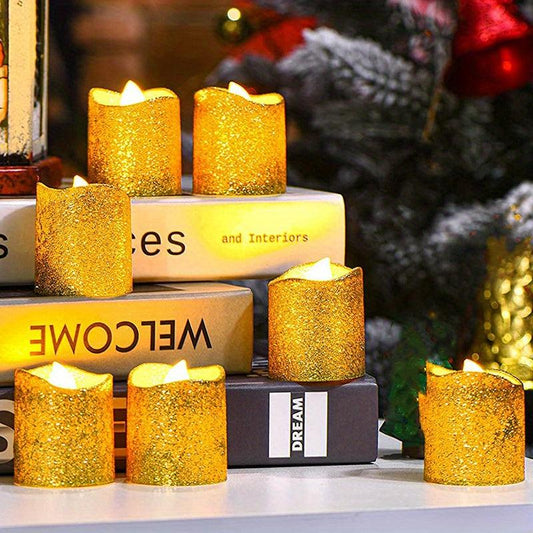 6pcs Golden Powder Candle Light LED Electronic Simulation Flameless Candle Lamp
