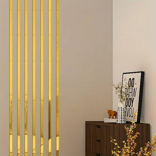 10pcs Minimalist Strip Mirror Wall Sticker Self-adhesive Acrylic Mirrors