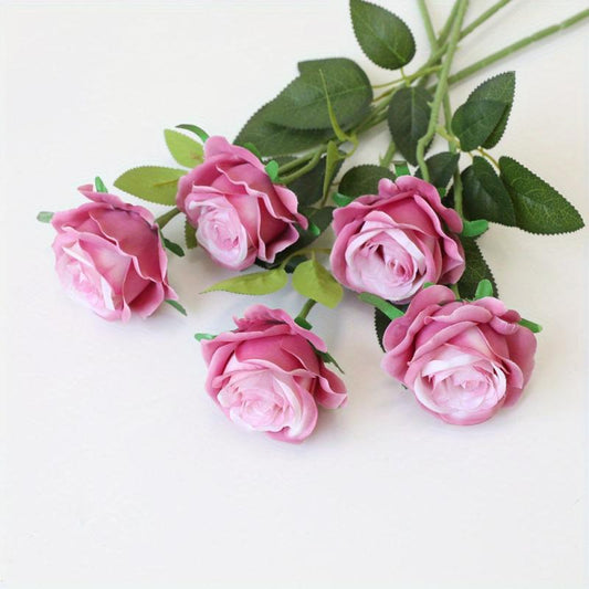 5pcs Colorful Rose Flowers Artificial Flowers Single Branch Silk Flowers